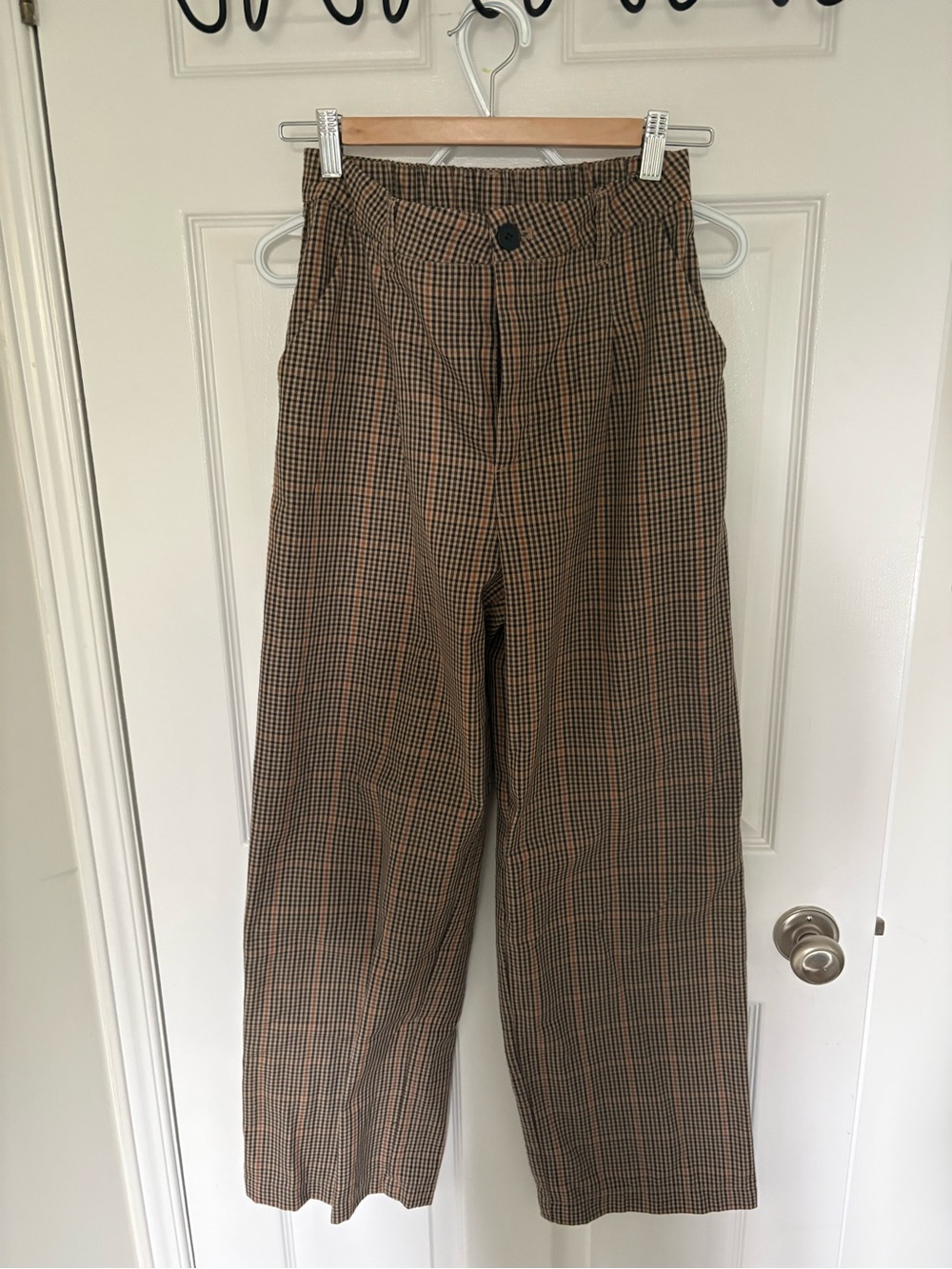Woman's Brown Plaid Wide-Leg Pants